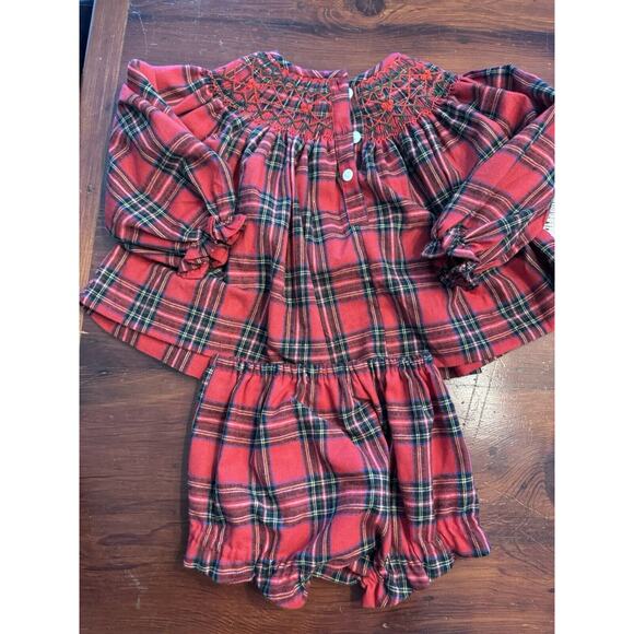 Cecil & Lou Baby Girl Red Green Smocked Plaid Diaper Set 18 Months Christmas - Picture 5 of 9